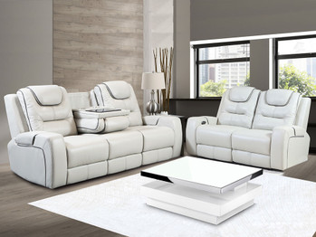 Tiger White Leather Power Recliner Sofa